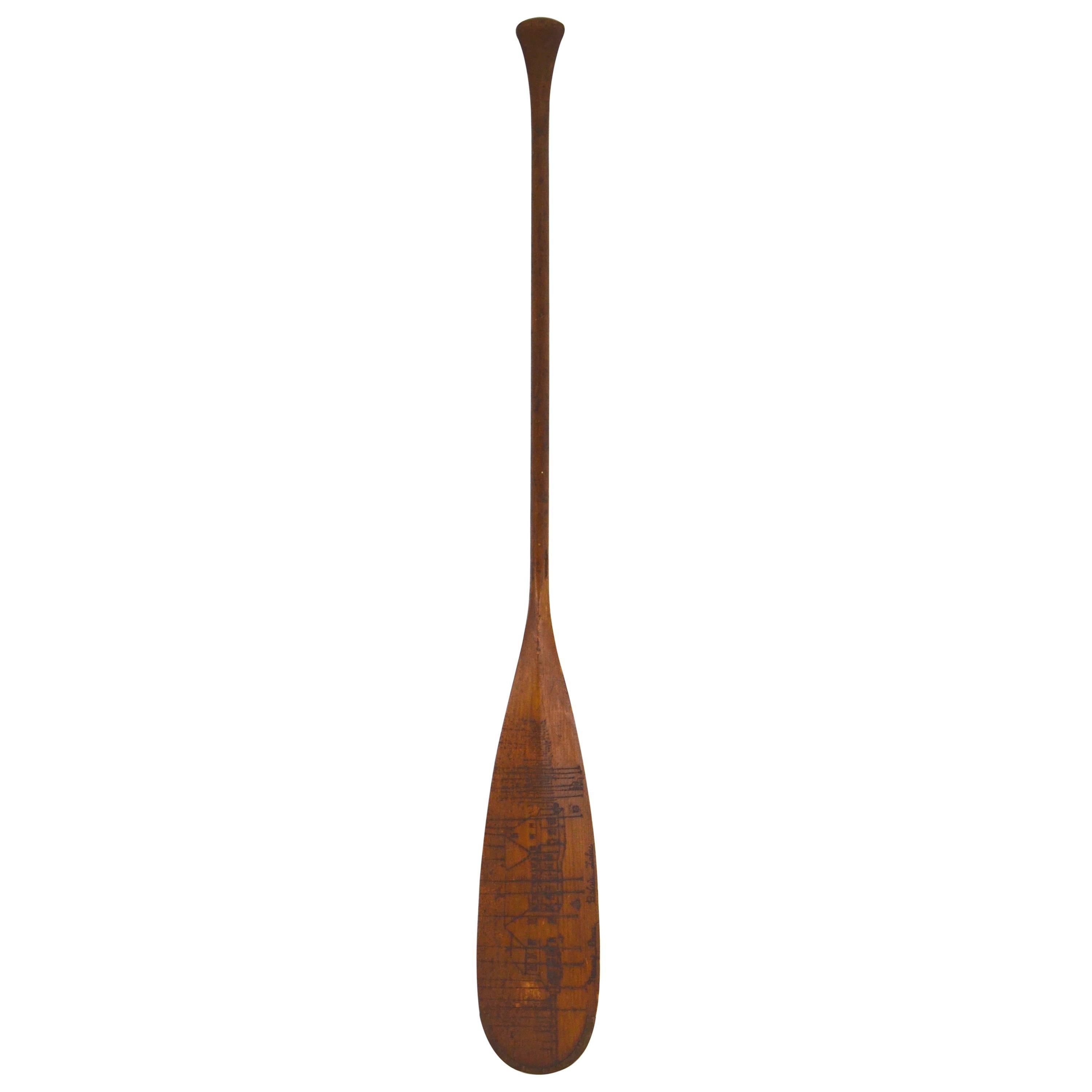 Canoe Paddle with Image of Identified State of Maine Rustic Lodge For Sale