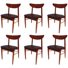 Classic Mid-Century Danish Modern Set of Six Curved Back Dining Chairs