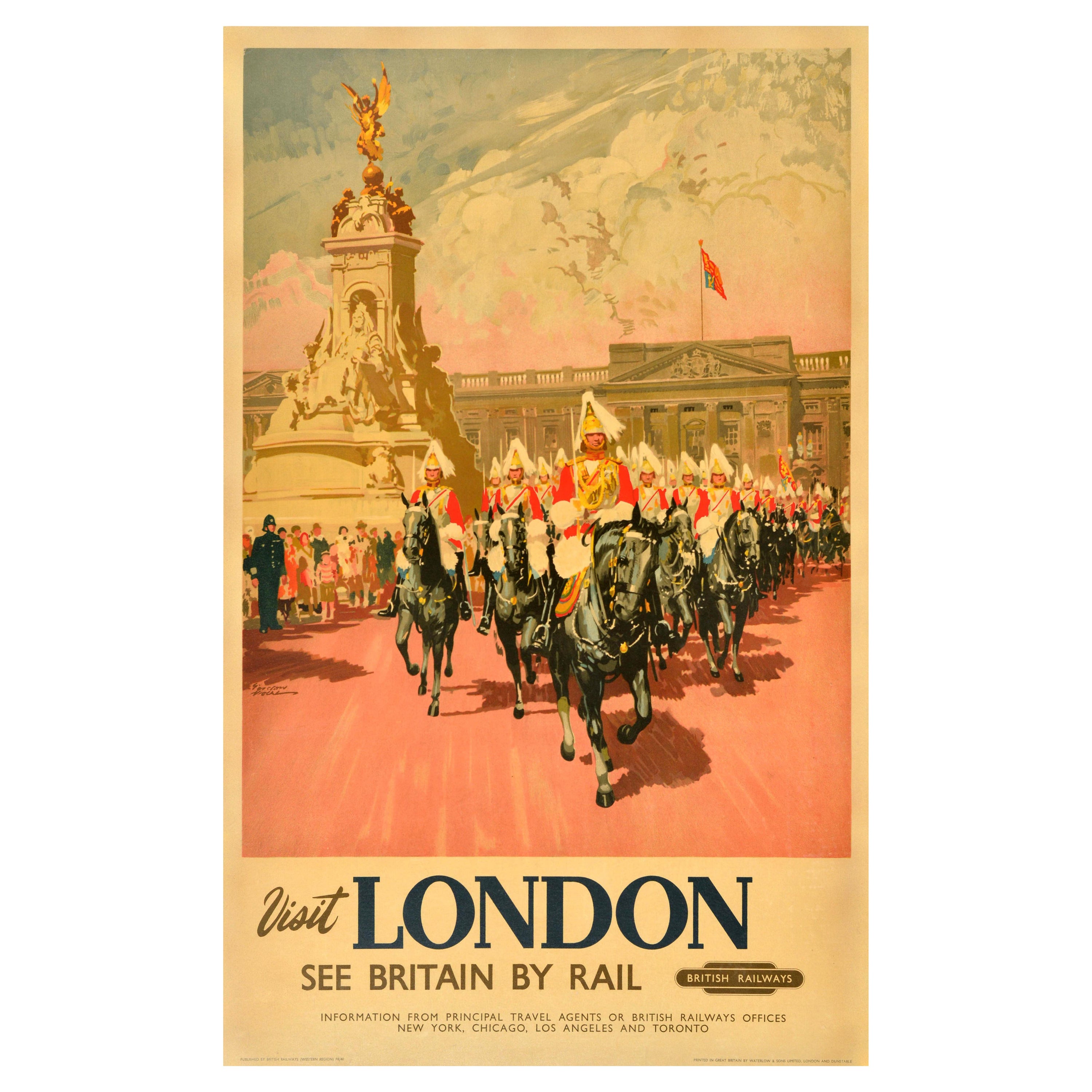Affiche de voyage vintage originale Visit London See Britain By Rail British Railways en vente