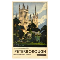 Original Retro Train Travel Poster Peterborough Cathedral British Railways