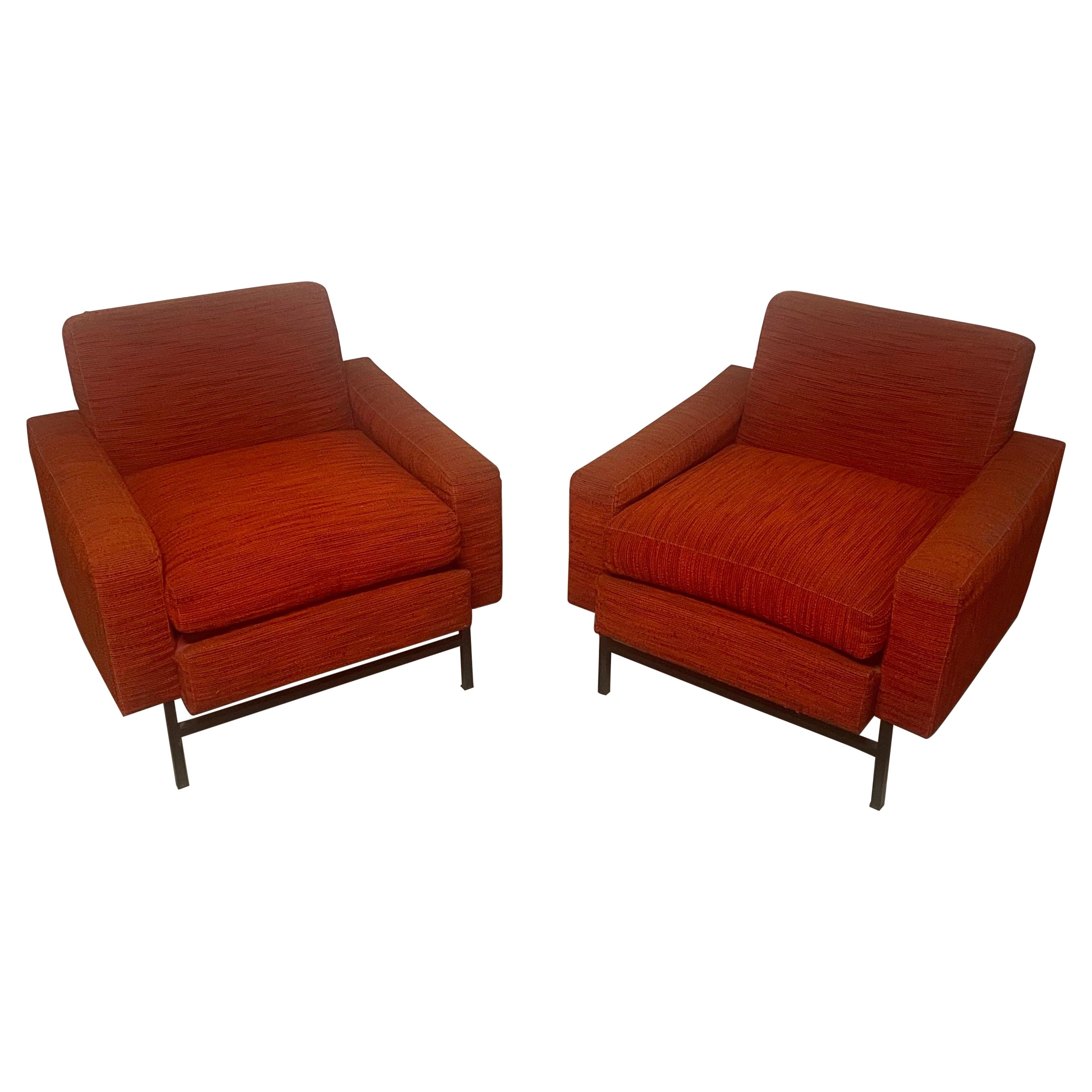 Pair of 1960s iron and fabric armchairs For Sale