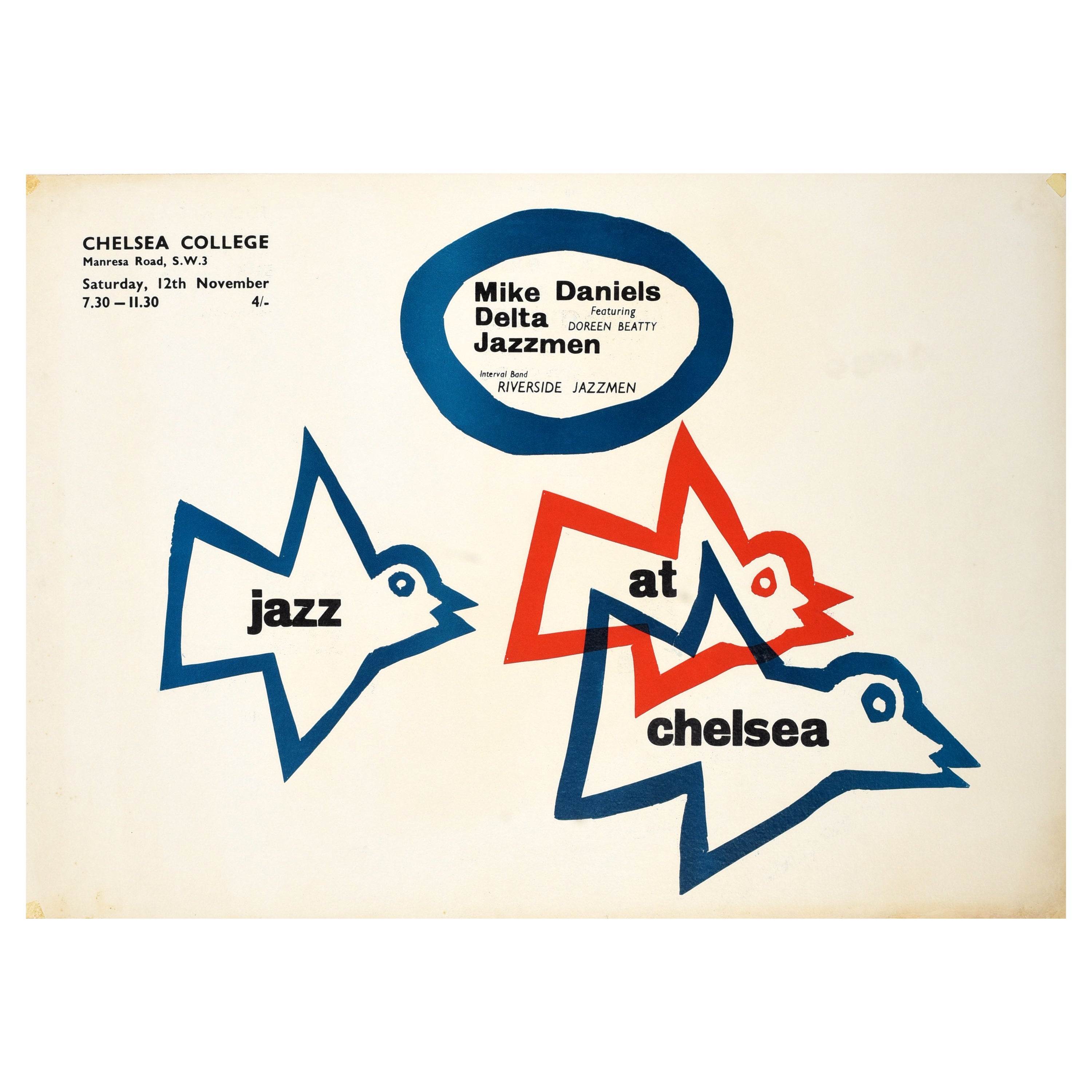 Original Vintage-Musikplakat „Jazz At Chelsea Mike Daniels Delta Jazzmen Beatty“, Delta Jazzmen