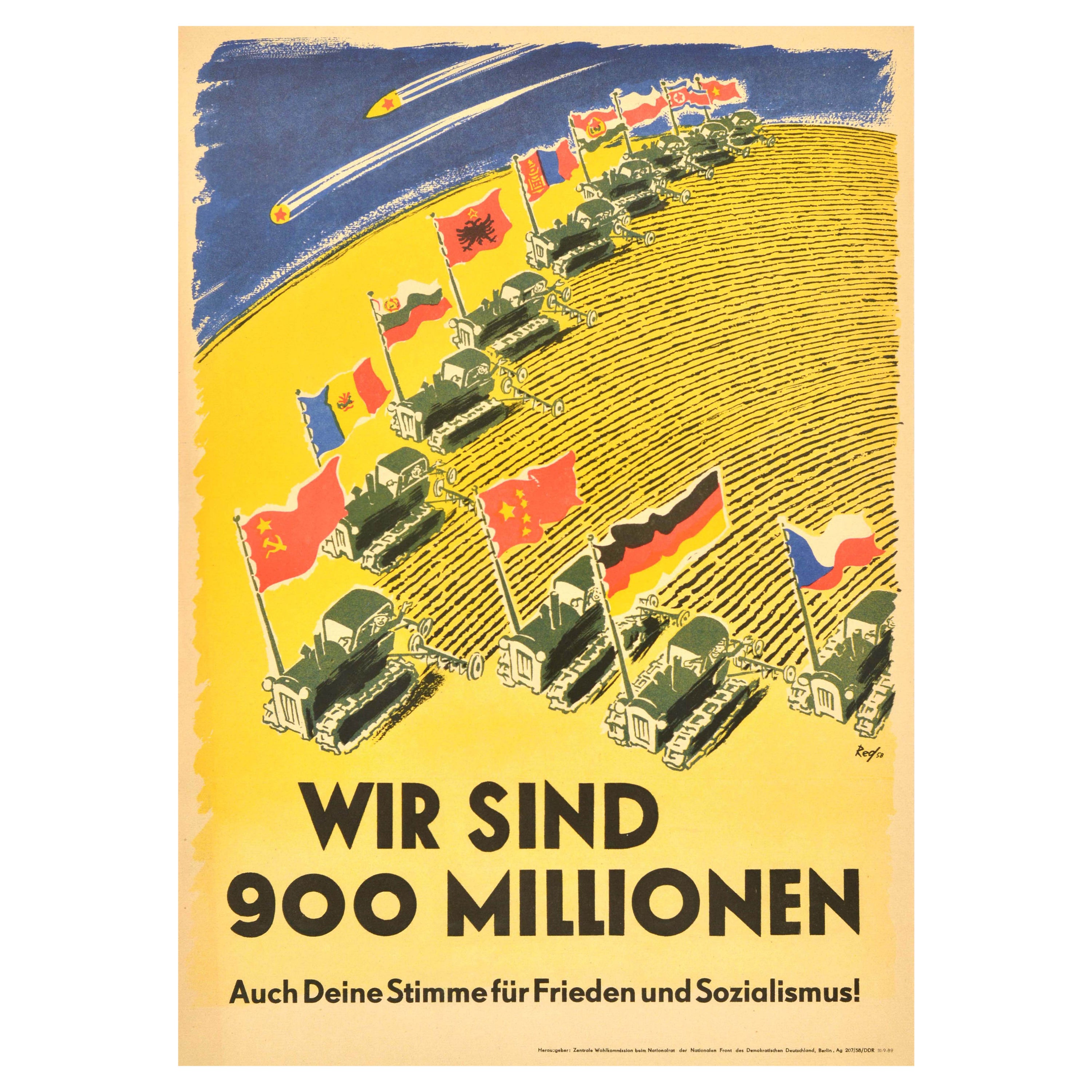 Original Vintage Propaganda Poster Vote Peace And Socialism East Germany DDR For Sale