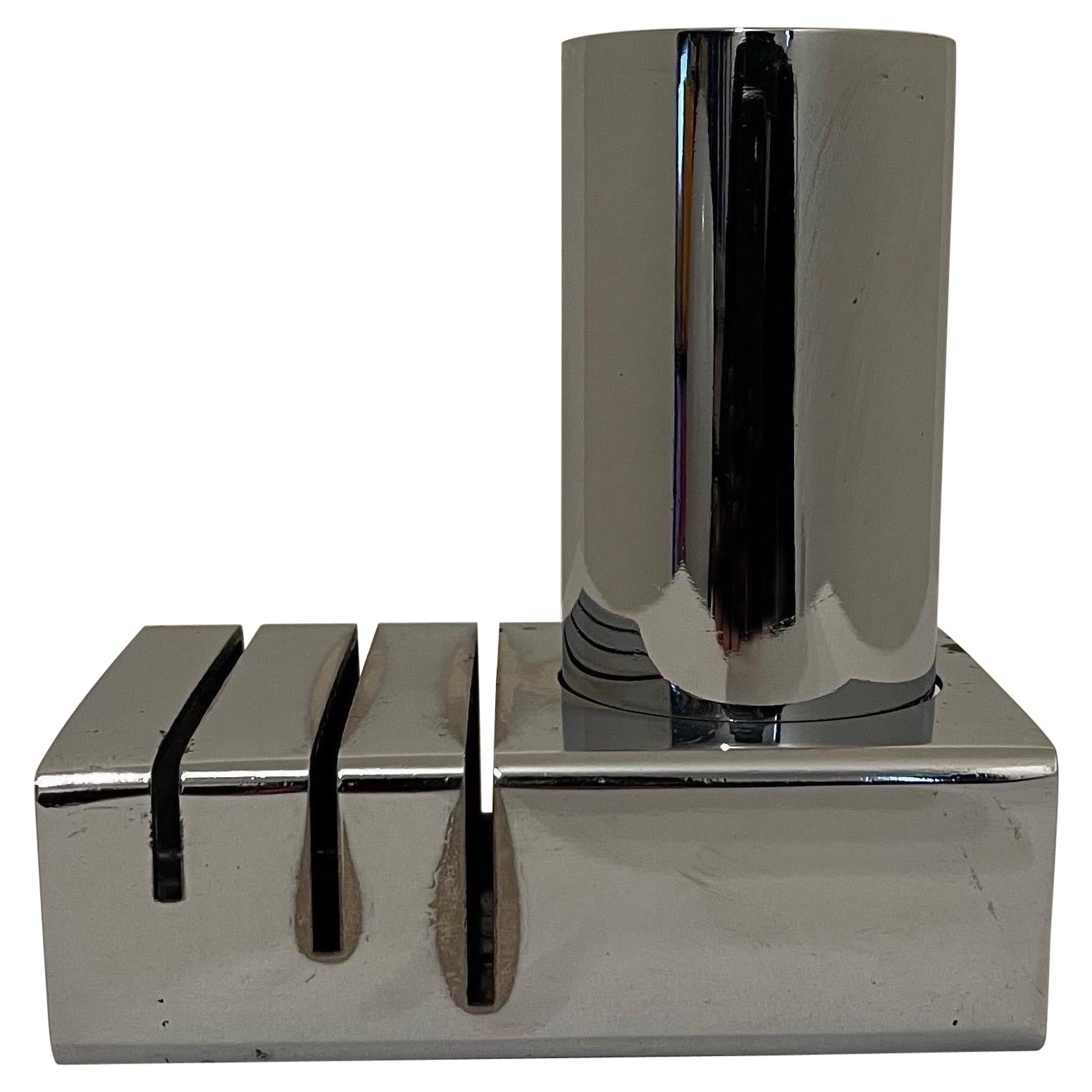 Chrome Modernist Space Age Desk Tidy / Holder - Italy c1960s For Sale