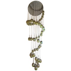 Retro Late 20th Century Chrome, Brushed Steel, Brass & Murano Glass Cascade Chandelier