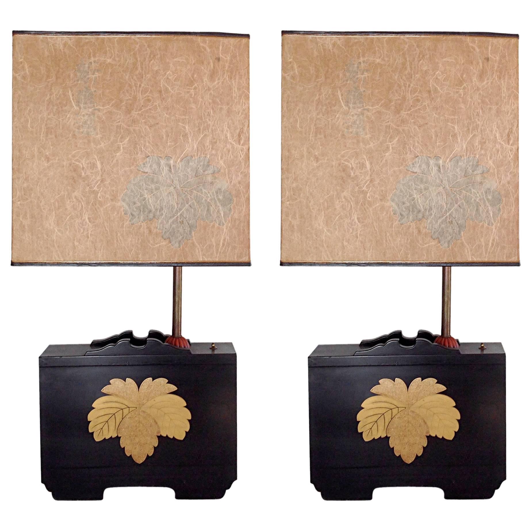 Pair of Art Deco Lacquered Table Lamps in the Japanese Taste For Sale