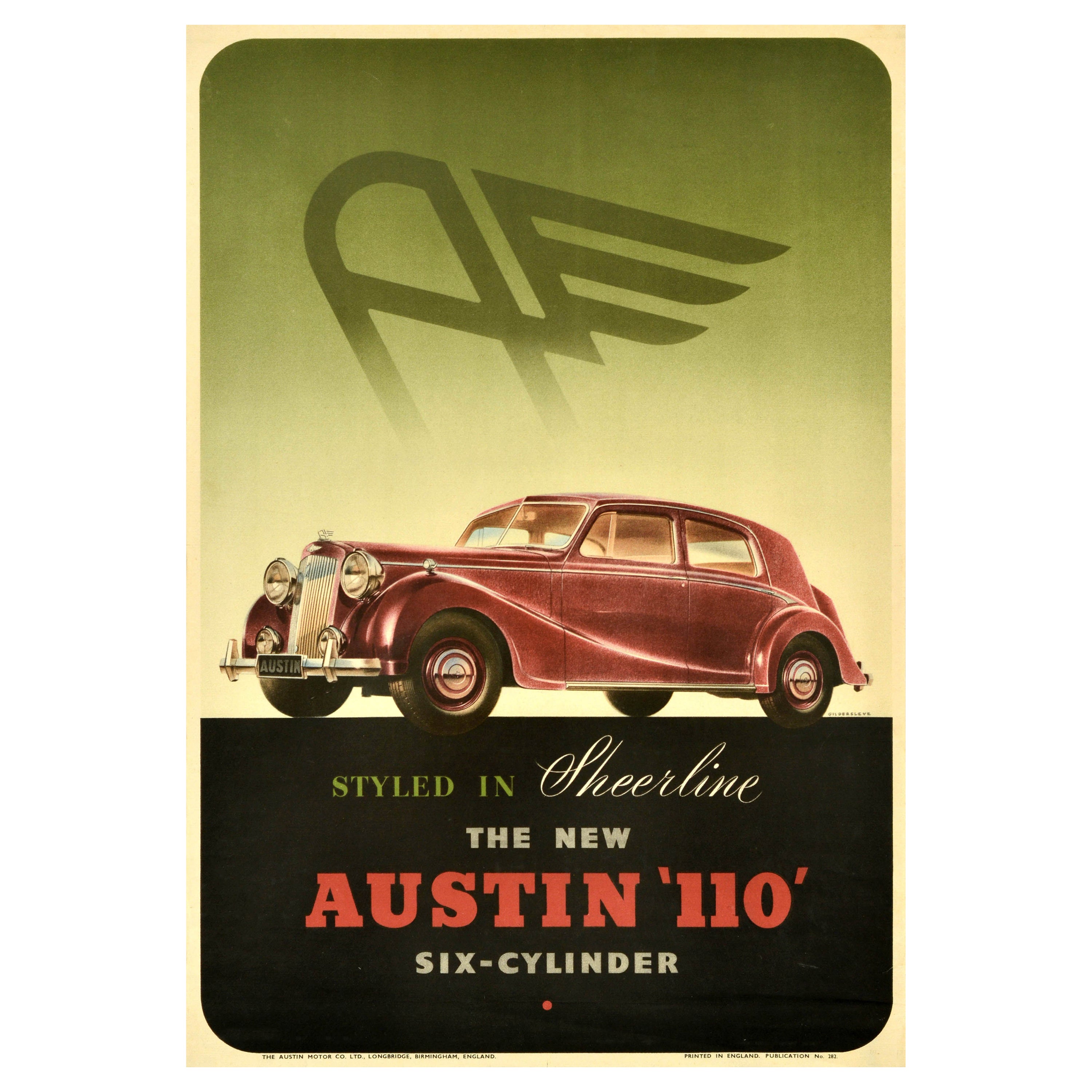 Affiche publicitaire vintage originale d'Austin 110 Sheerline Six Cylinder Car