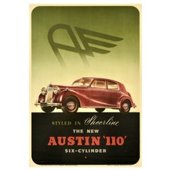 Original Vintage Auto-Werbeplakat Austin 110, durchsichtiges Vintage-Auto mit sechs Zylindern