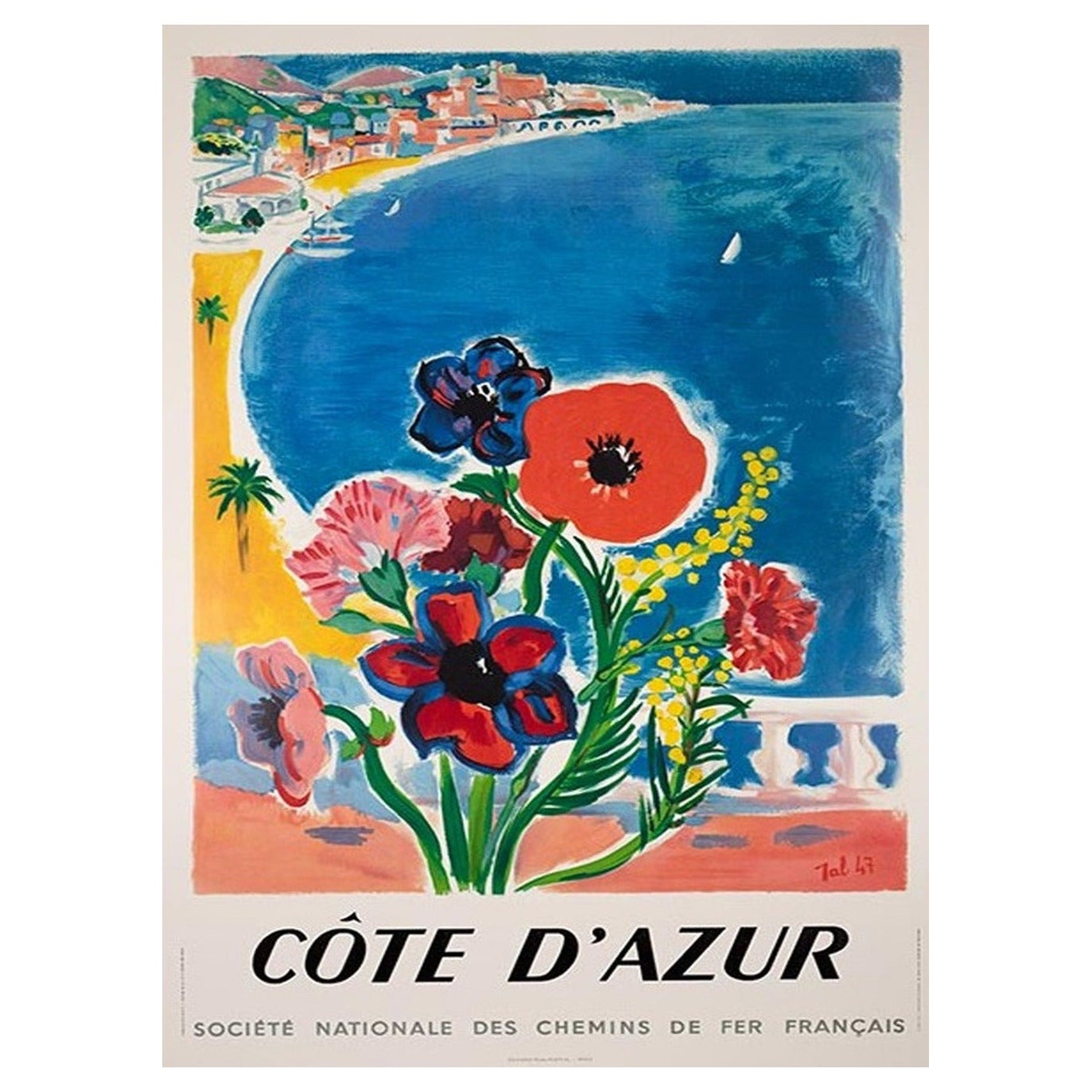 1970 Cote d'Azur - SNCF Original Vintage-Poster, Cote d'Azur