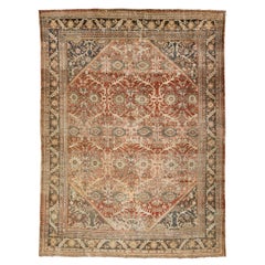 10 x 13 Antique Mahal Wool Rug In Rust Color with Allover Motif