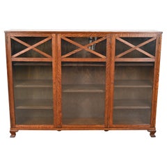 Stickley Brothers Style Antique Arts & Crafts Oak Glass Front Triple Bookcase