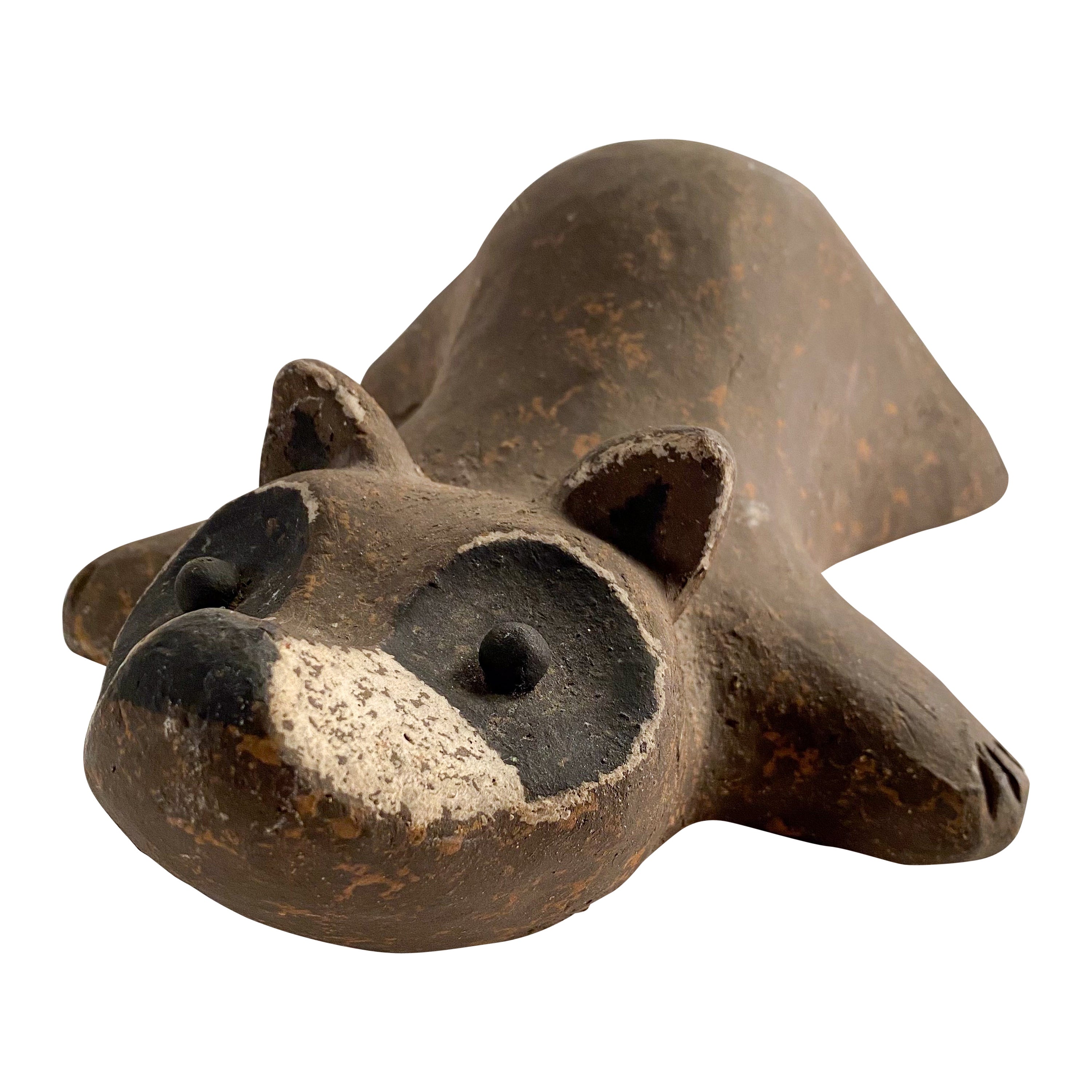 Vintage Stoneware Racoon Sculpture by John Seymour For Sale