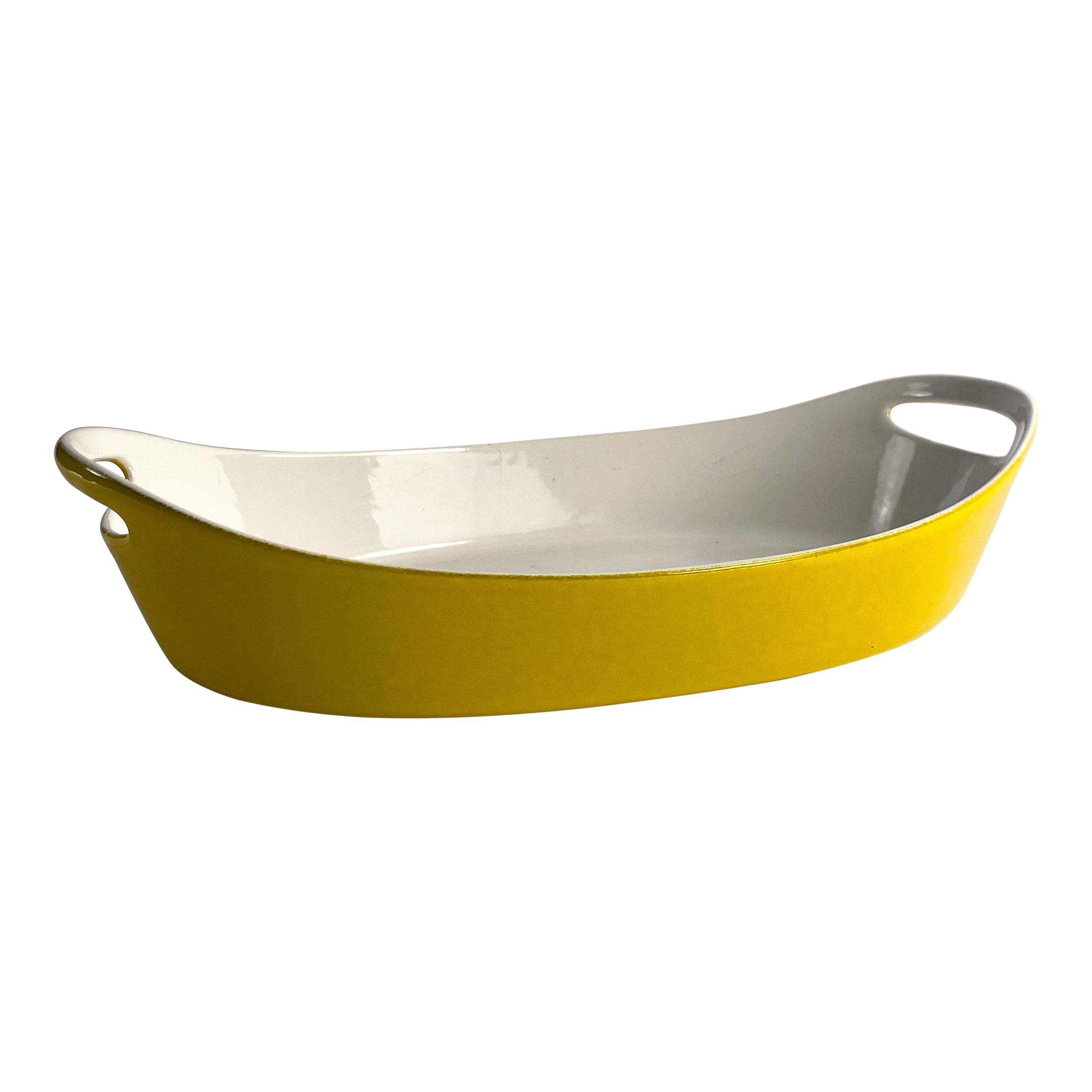 vintage yellow enameled castiron casserole dish by Michael Lax for Copco For Sale