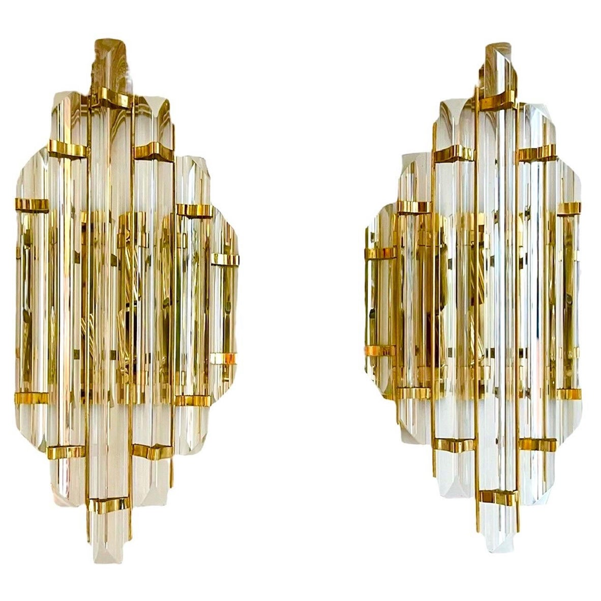 Venini Attr Wall Lighting PAIR Glass crystal Murano  , Italy 1980 For Sale