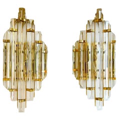 Retro Venini Wall Lighting PAIR Glass cyrstal Murano  , Italy 1980