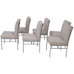 Set of Six Chrome Milo Baughman Style Dining Chairs Original Fabric