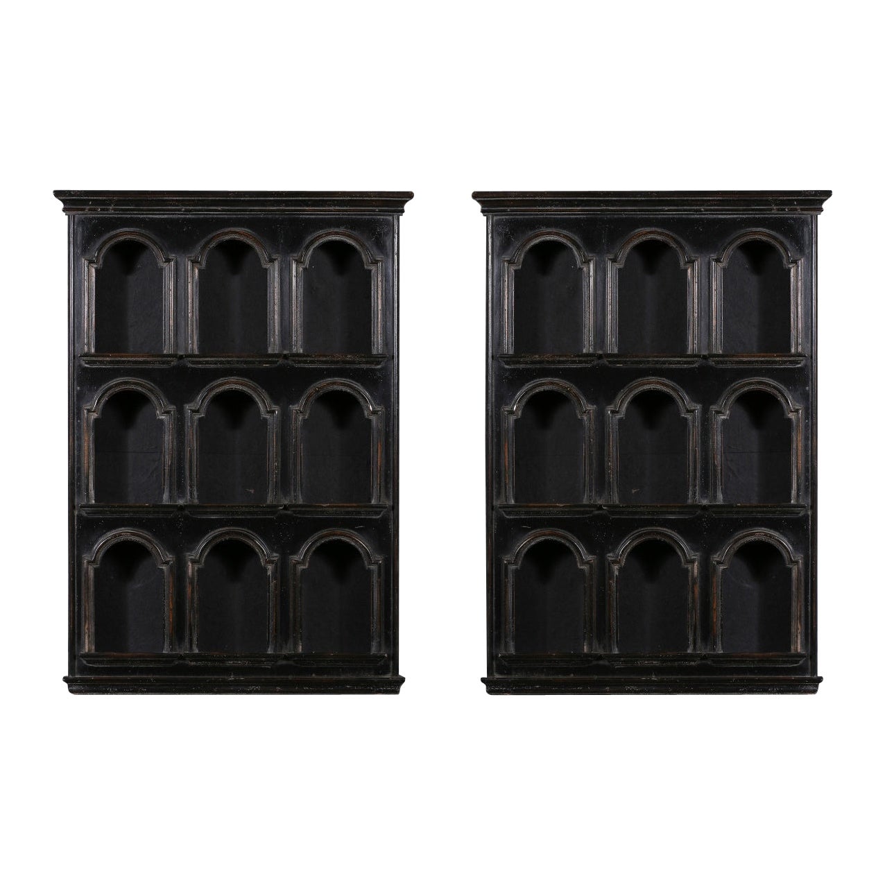 Pair of Small Curiosity Wall Units or Small Bookcases, 20th Century.