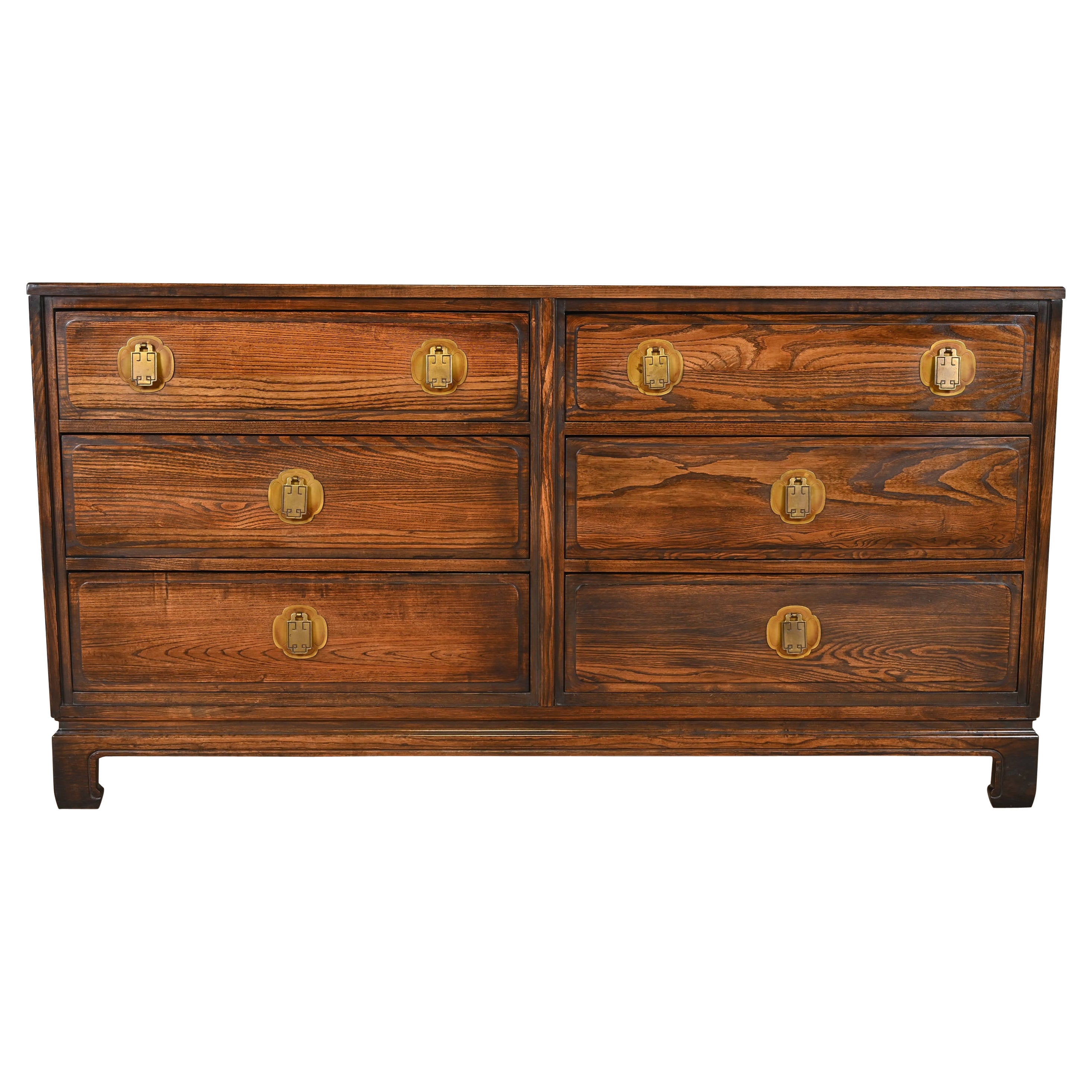 Davis Cabinet Company Mid-Century Hollywood Regency Chinoiserie Oak Dresser 