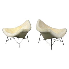 Vintage Pair of Early Coconut Chairs by George Nelson for Herman Miller in Shearling 