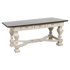 Antique Gray Painted Baroque Library Console Table, Denmark circa 1860-80