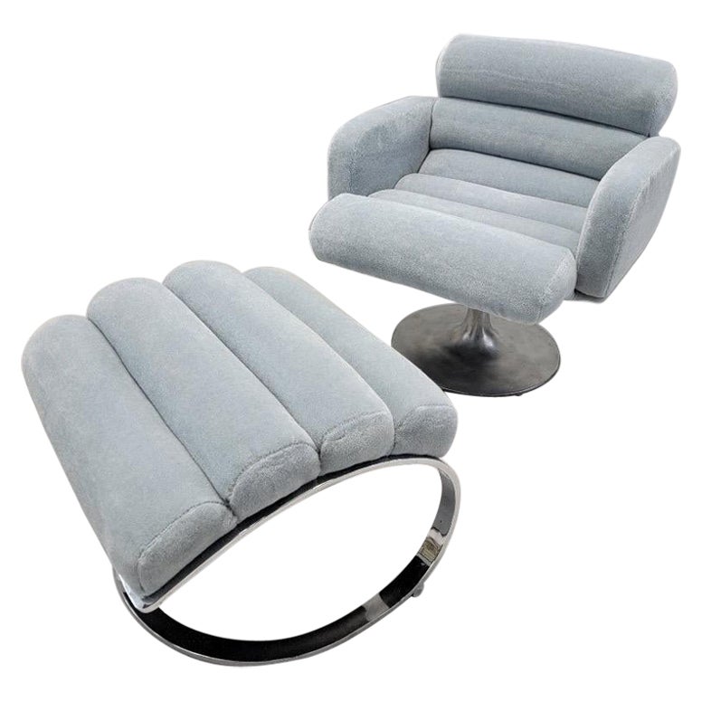 Mid Century Stendig Style Swivel Lounge & Atomic Style Ottoman Newly Upholstered For Sale