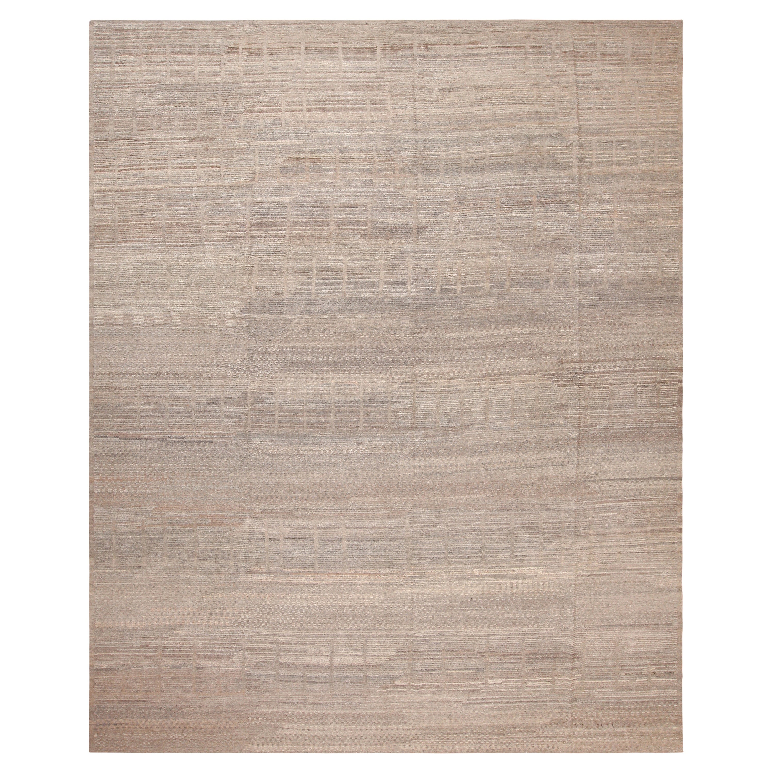 Nazmiyal Collection Taupe Modern Moroccan Area Rug 11'9" x 14'9" For Sale