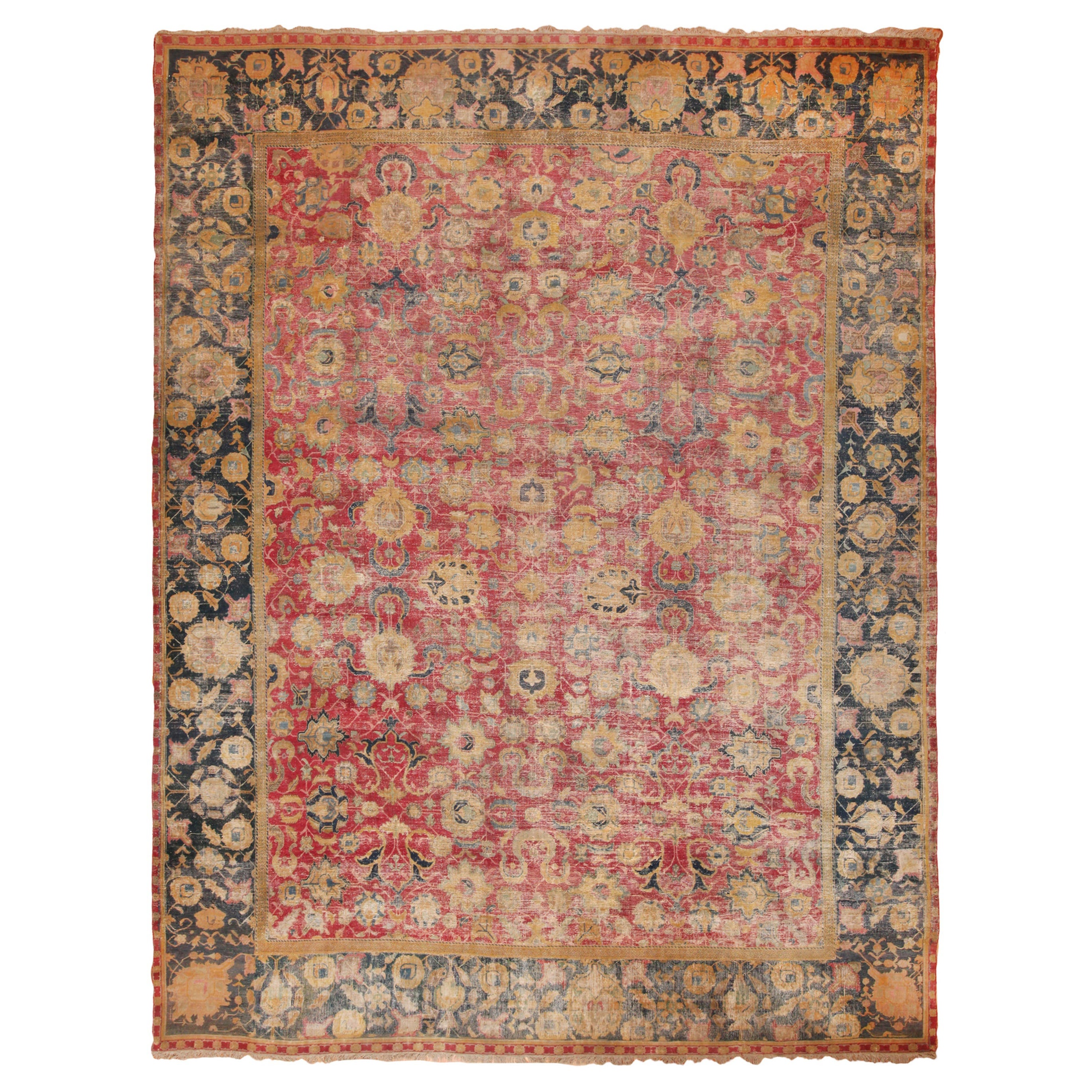 A Breathtaking Rare 17th Century Large Antique Persian Isfahan Rug 12'3" x 16' For Sale