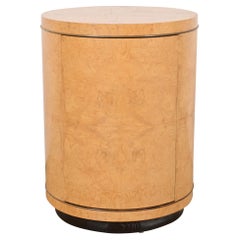 Milo Baughman Style Burl Wood Drum Side Table by Henredon