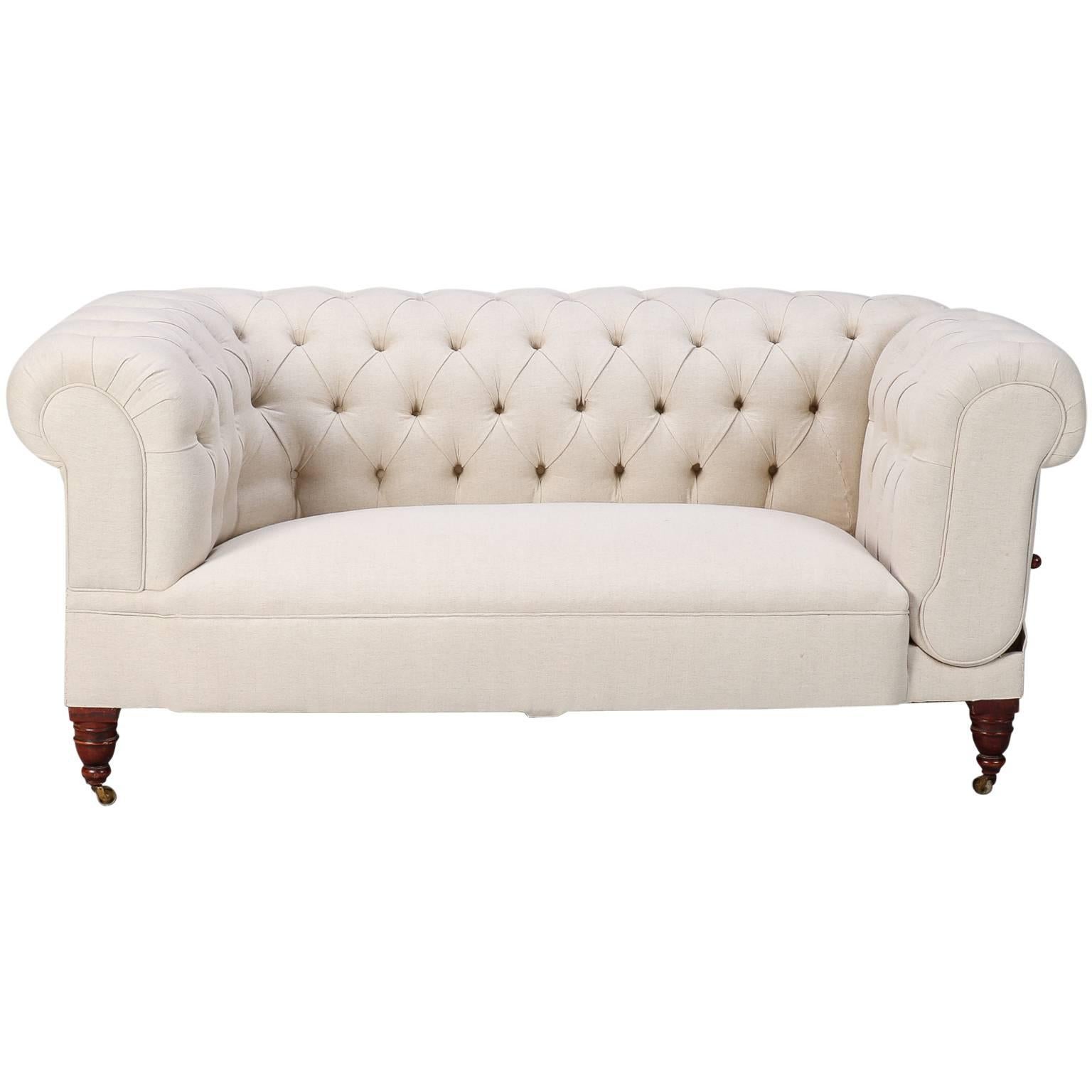 Linen Chesterfield Sofa with Collapsible Arm