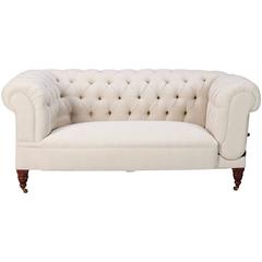 Antique Linen Chesterfield Sofa with Collapsible Arm