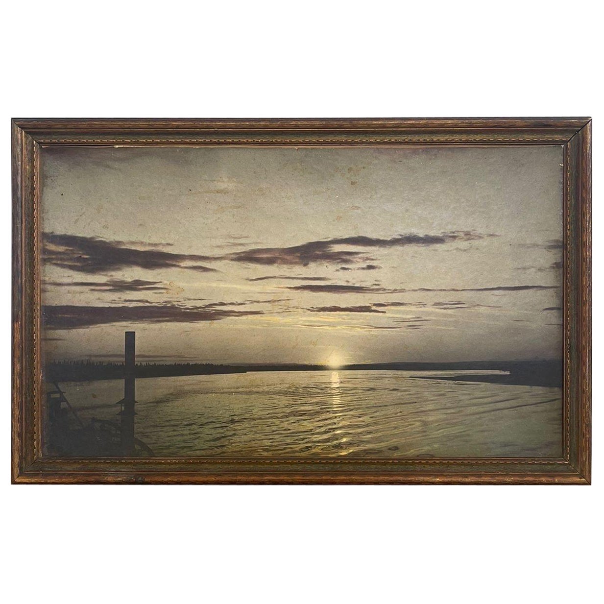 Vintage Framed Tinted Photograph of Beach Landscape. For Sale