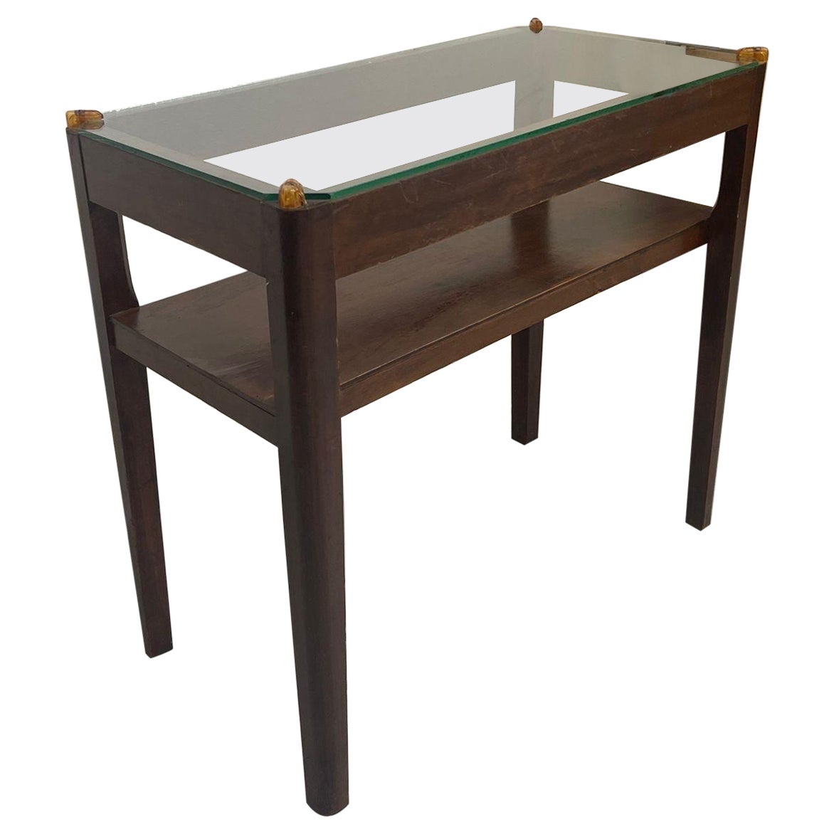 Vintage Art Deco Glass Top Wooden End Table. Uk Import. For Sale