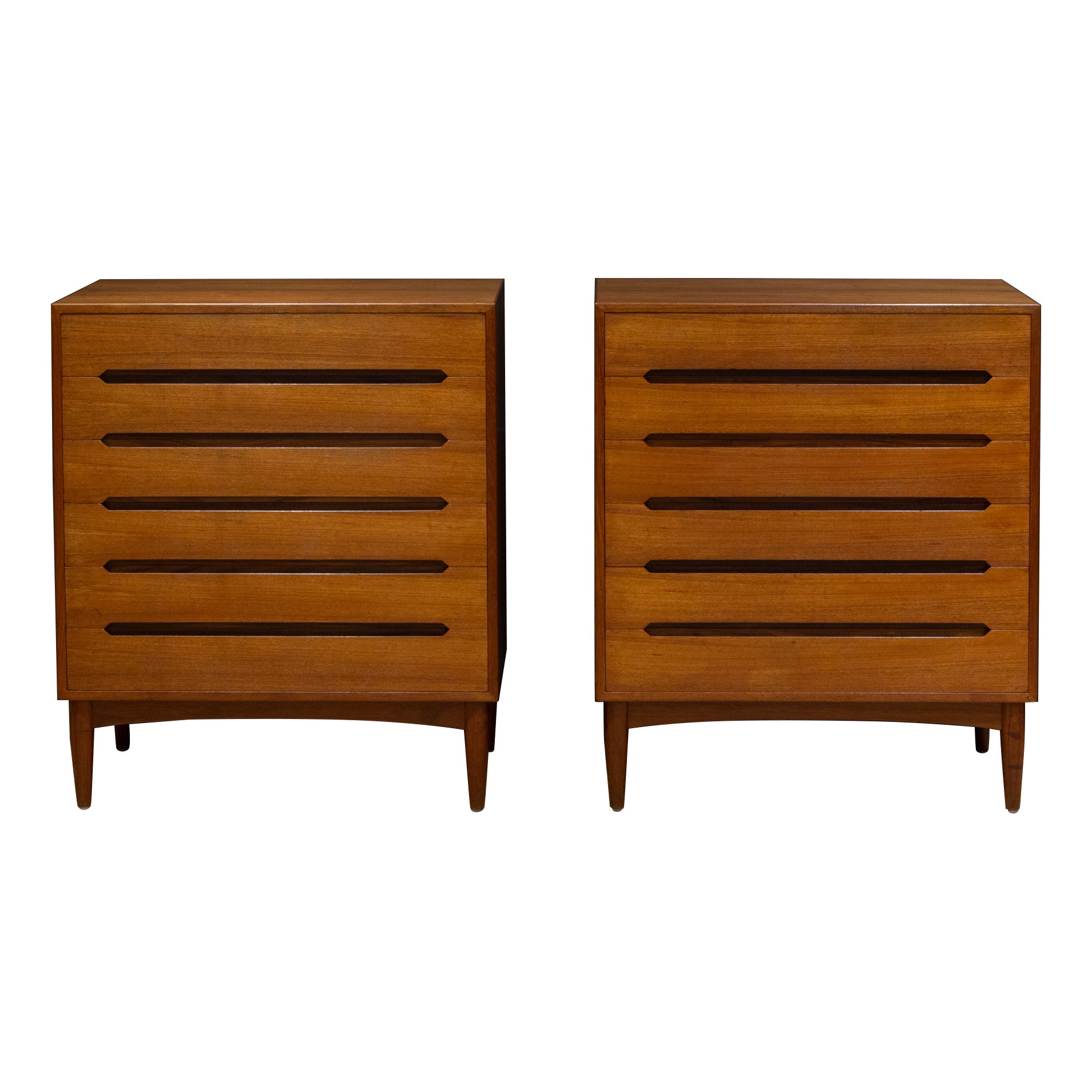 E.W. Bach Tall Teak Dressers-Sculpted Handles c.1950-Price per piece For Sale