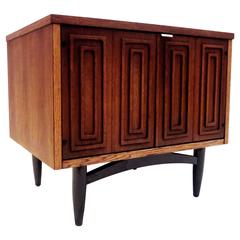 Geometric American Modern Midcentury Single Walnut Petite Cabinet, Nightstand 