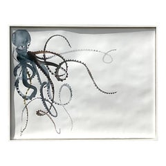 Abstrakter Original Spitzendruck auf Papier von Octopus, Vintage
