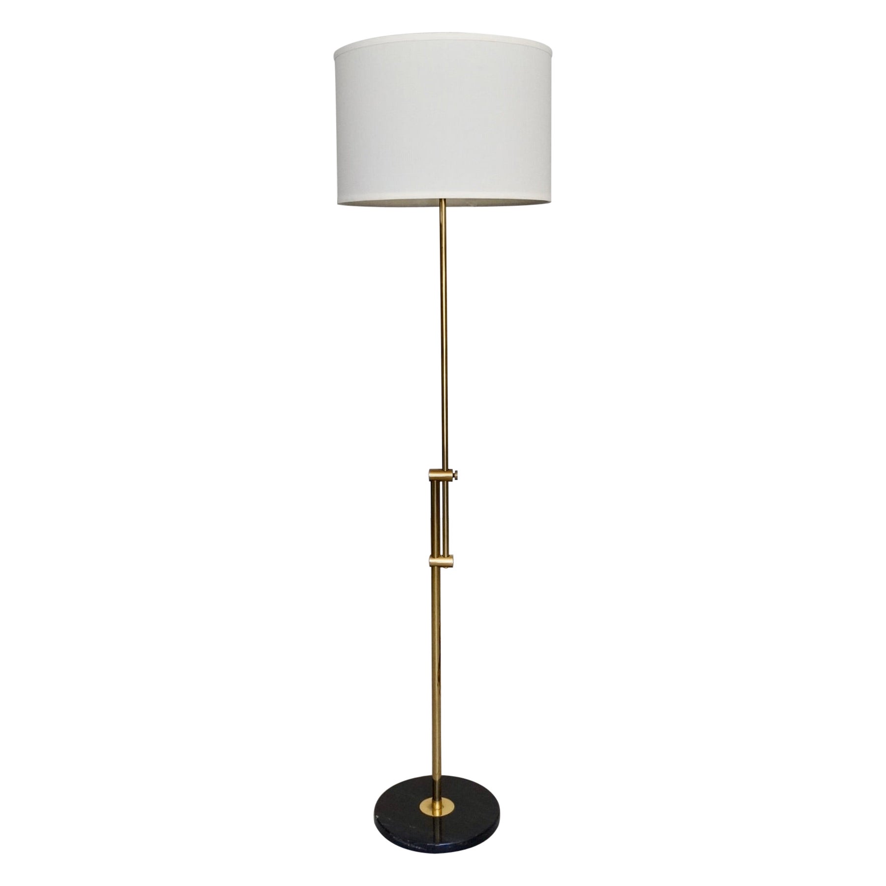 1960's Mid-Century Modern Brass & Marble Adjustable Floor Lamp For Sale