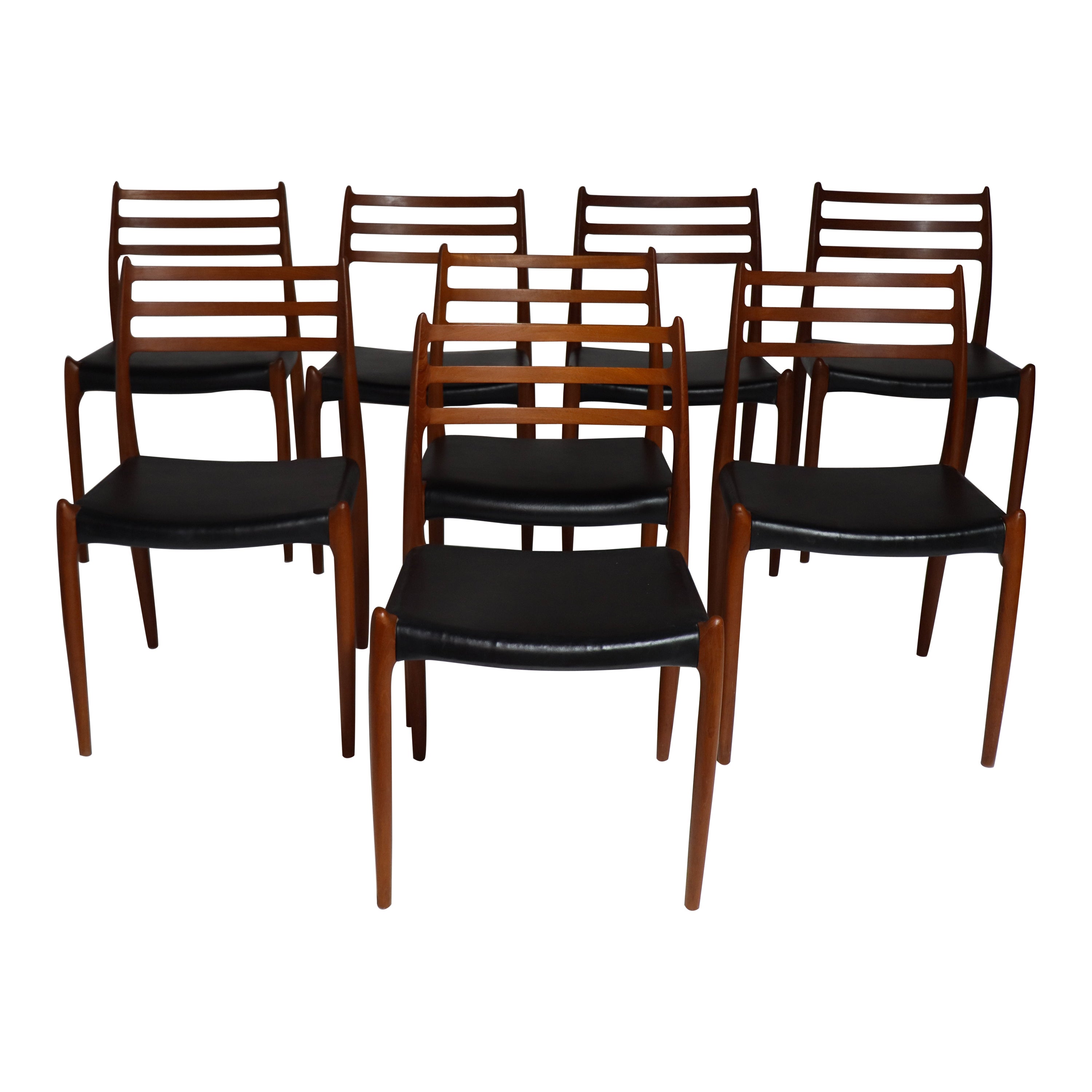 Ensemble de 8 chaises de salle à manger danoises par Neils O. Møller, modèle 78 en teck, milieu de siècle en vente