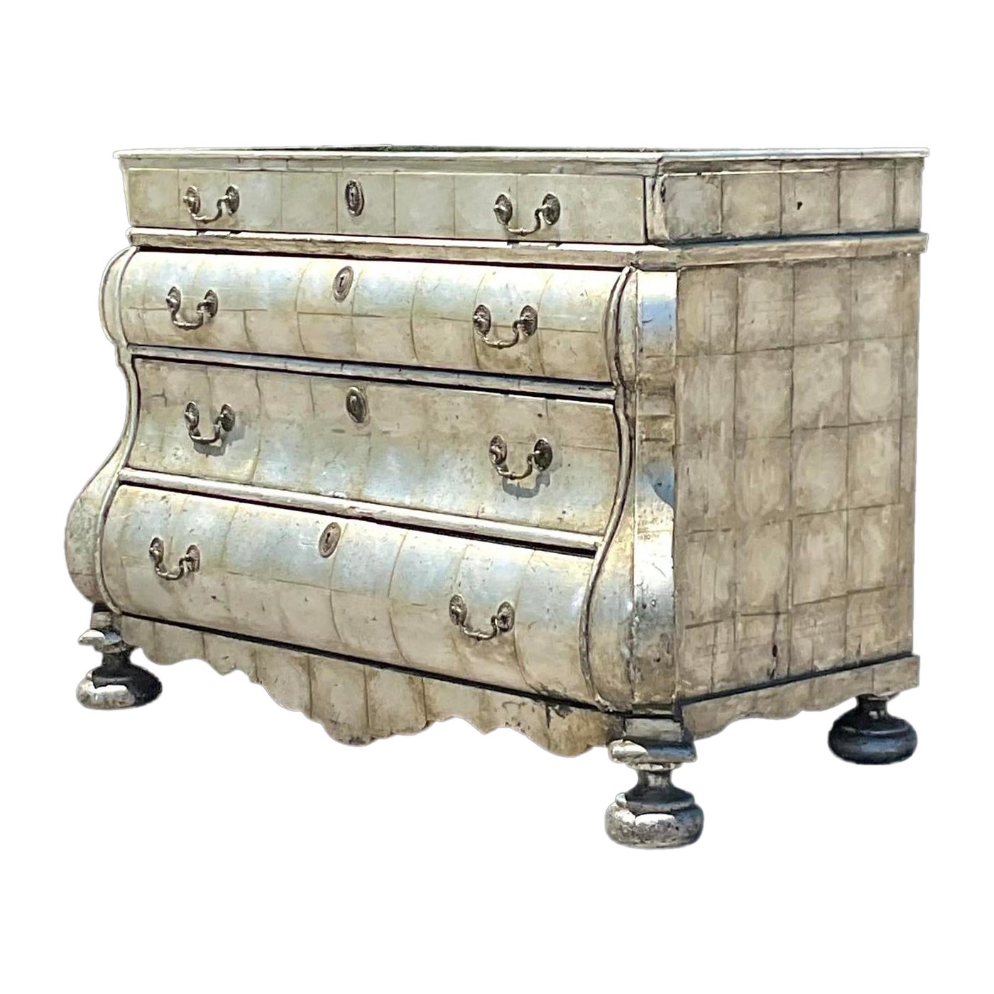 Late 20th Century Vintage Regency Silver Leaf Collectors Chest of Drawers For Sale