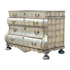 Late 20th Century Retro Regency Silver Leaf Collectors Chest of Drawers