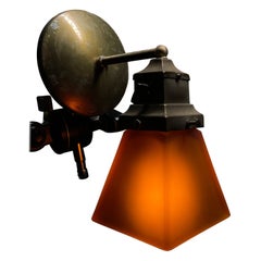 1930 amber shade brass sconce lights