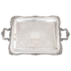 Retro Wm Rogers Silver Plate Footed Rectangular Serving Tray With Handles, circa 1950