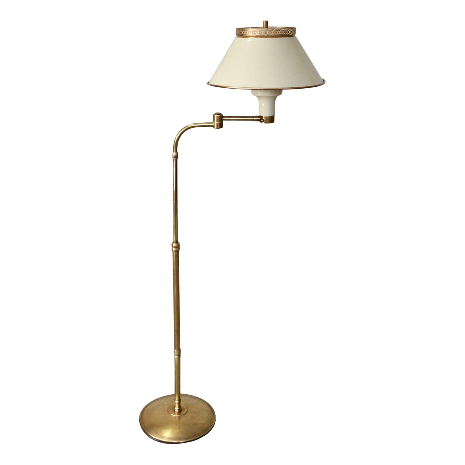 1940's Hollywood Regency Dorothy Draper Style Solid Brass Adjustable Floor Lamp For Sale