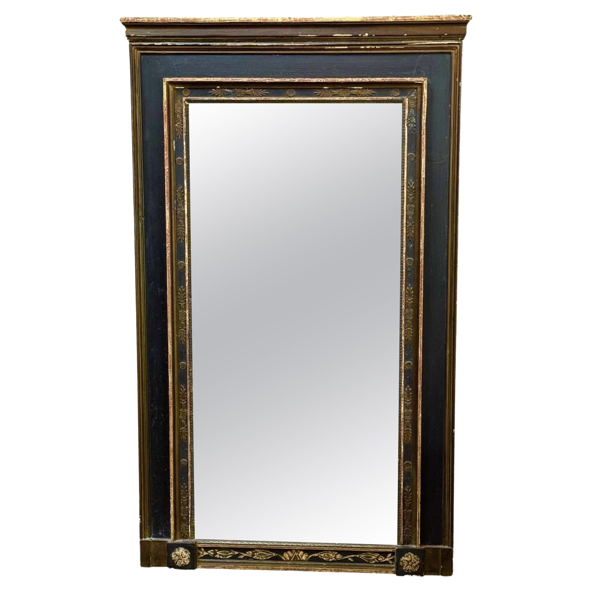 Directoire Period Trumeau Mirror, black and gilt For Sale