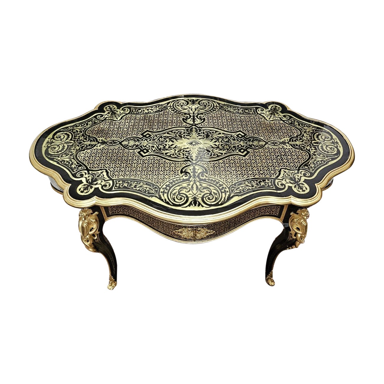 Diehl Table française noire Napoléon III Boulle Laiton Bronze doré 19ème siècle en vente