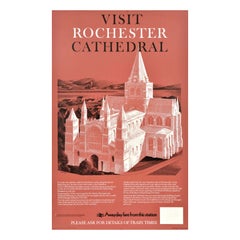 Original Retro Train Travel Poster Rochester Cathedral British Rail Lander