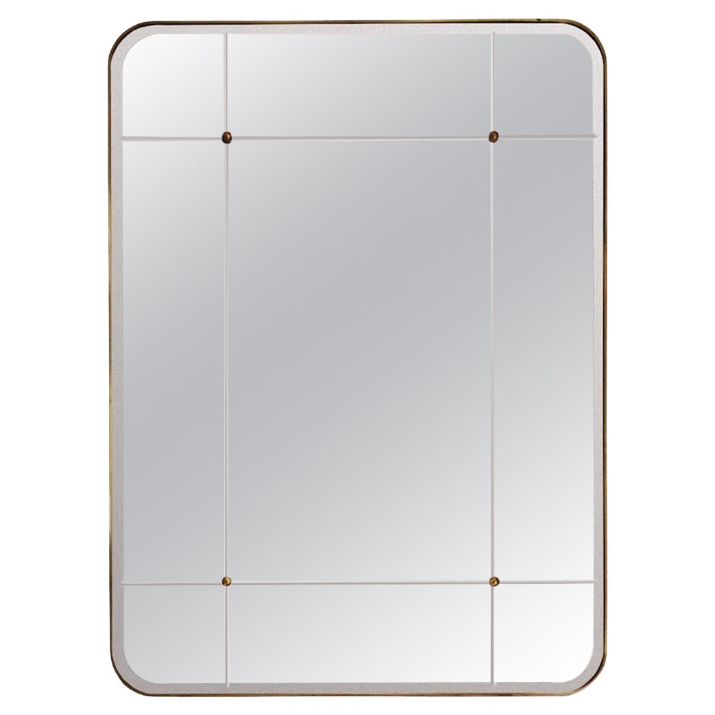 Sanders Mirror in Cut Glass and Brass — Large For Sale
