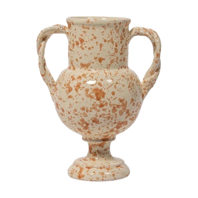 Splatter Vase, ceramic, greek urn inspired, Tan & Ivory For Sale
