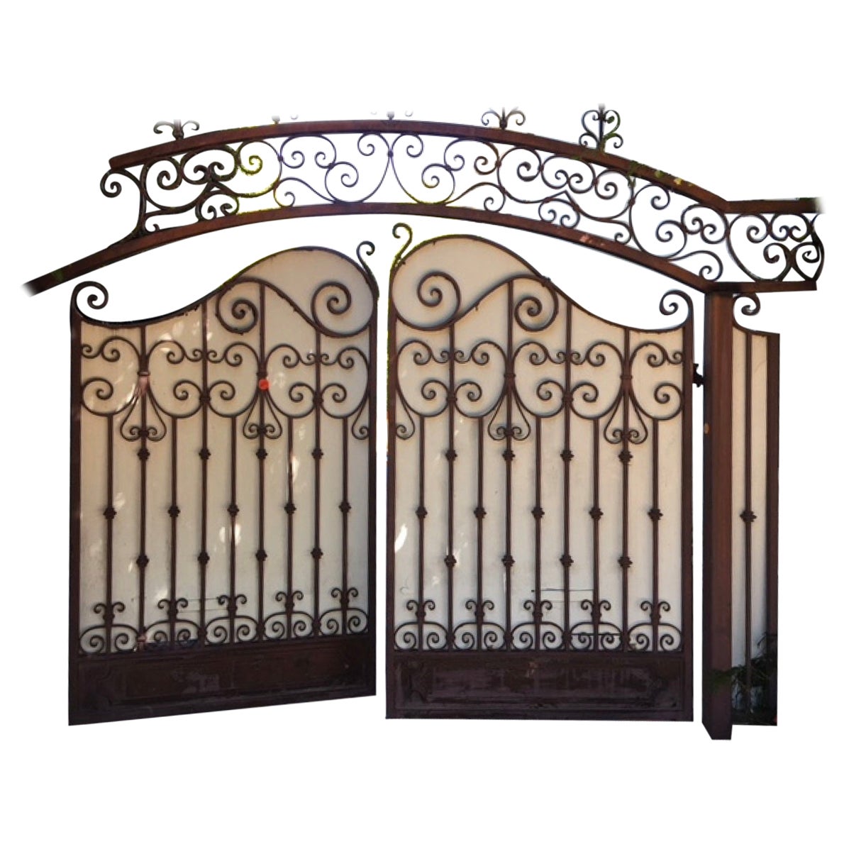 Pair C 1920's Hand Forged Wrought Iron Driveway Gates From Beverly Hills Estate For Sale