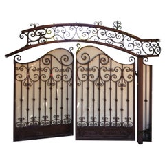 Antique Pair C 1920's Hand Forged Wrought Iron Driveway Gates From Beverly Hills Estate