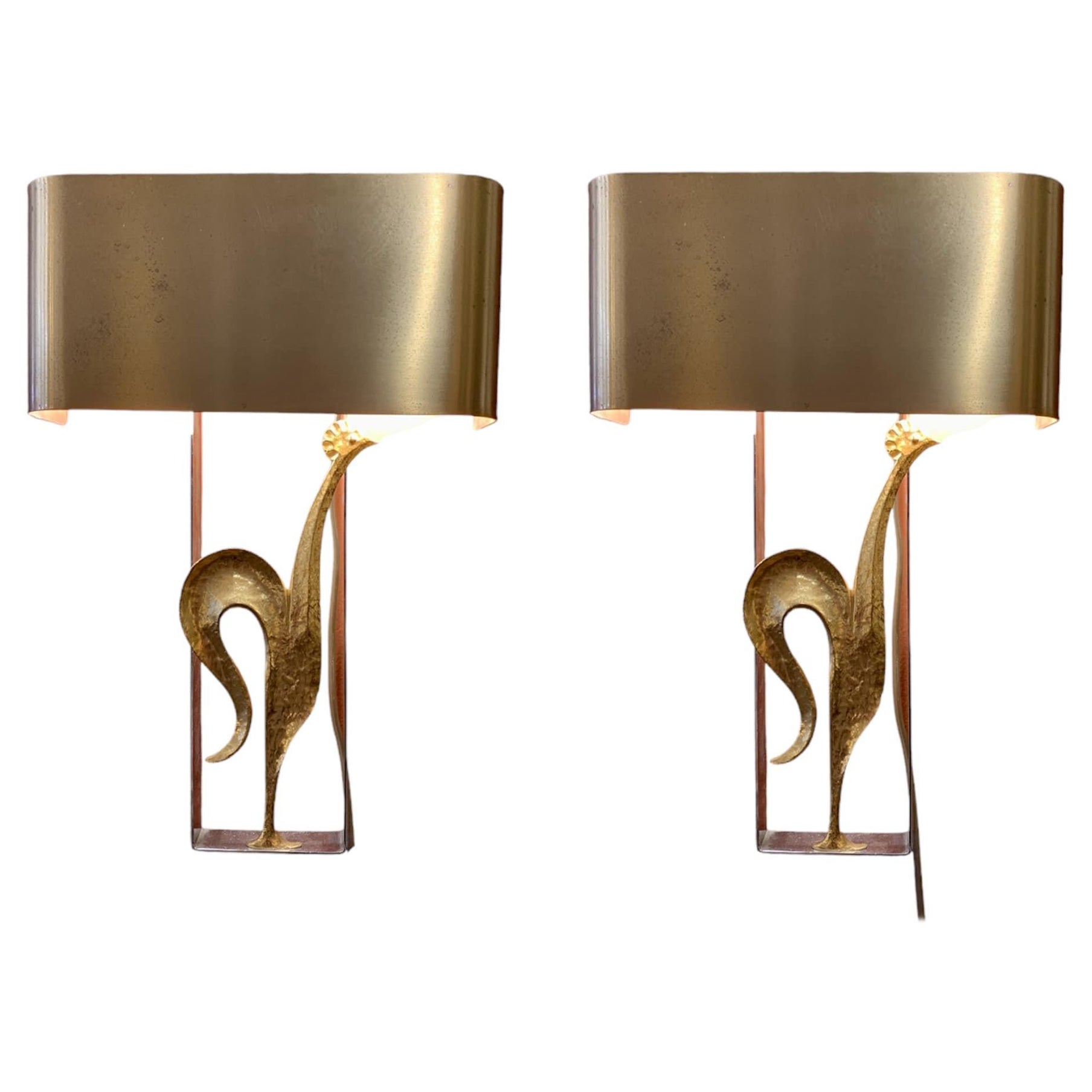 French 20th Century by Maison Charles Brass Pair of Sconces For Sale